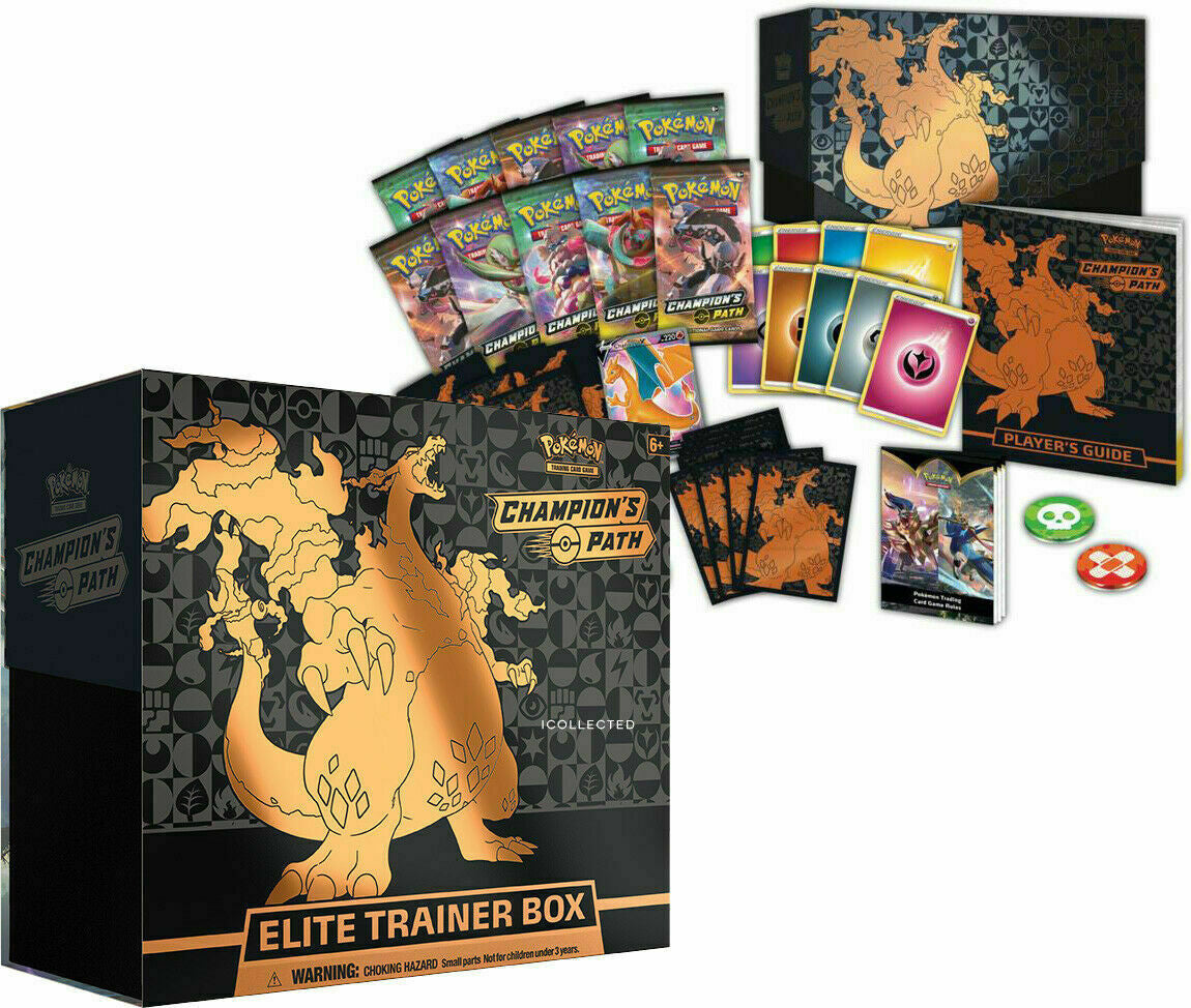 Pokémon Champion’s Path Elite Trainer Box mit 10 Boostern und Glurak V Promokarte