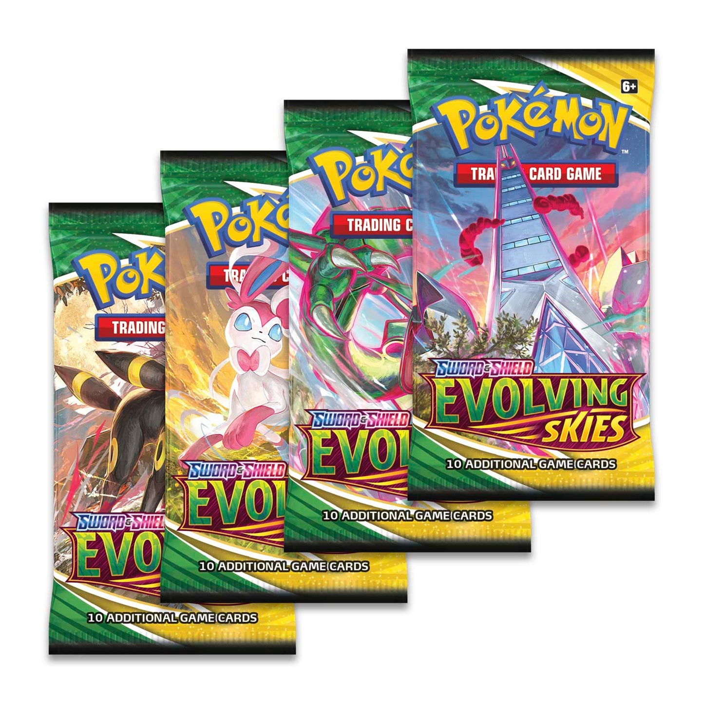 Evolving Skies 4 Booster Set – Alle 4 Booster-Artworks | Rayquaza, Umbreon, Sylveon & Duraludon | Englisch | Sammlerstück