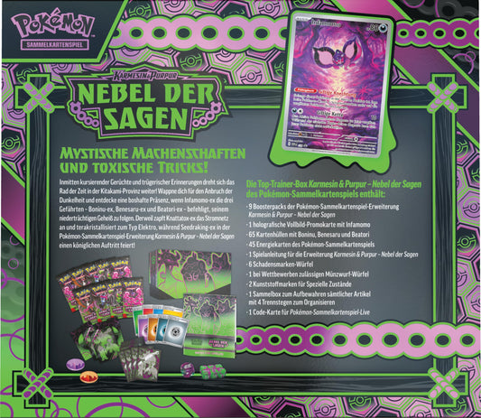 Pokémon Top-Trainer-Box Nebel der Sagen – Deutsch | 9 Boosterpacks, Promokarte & Zubehör | Scarlet & Violet SV06 | Sealed
