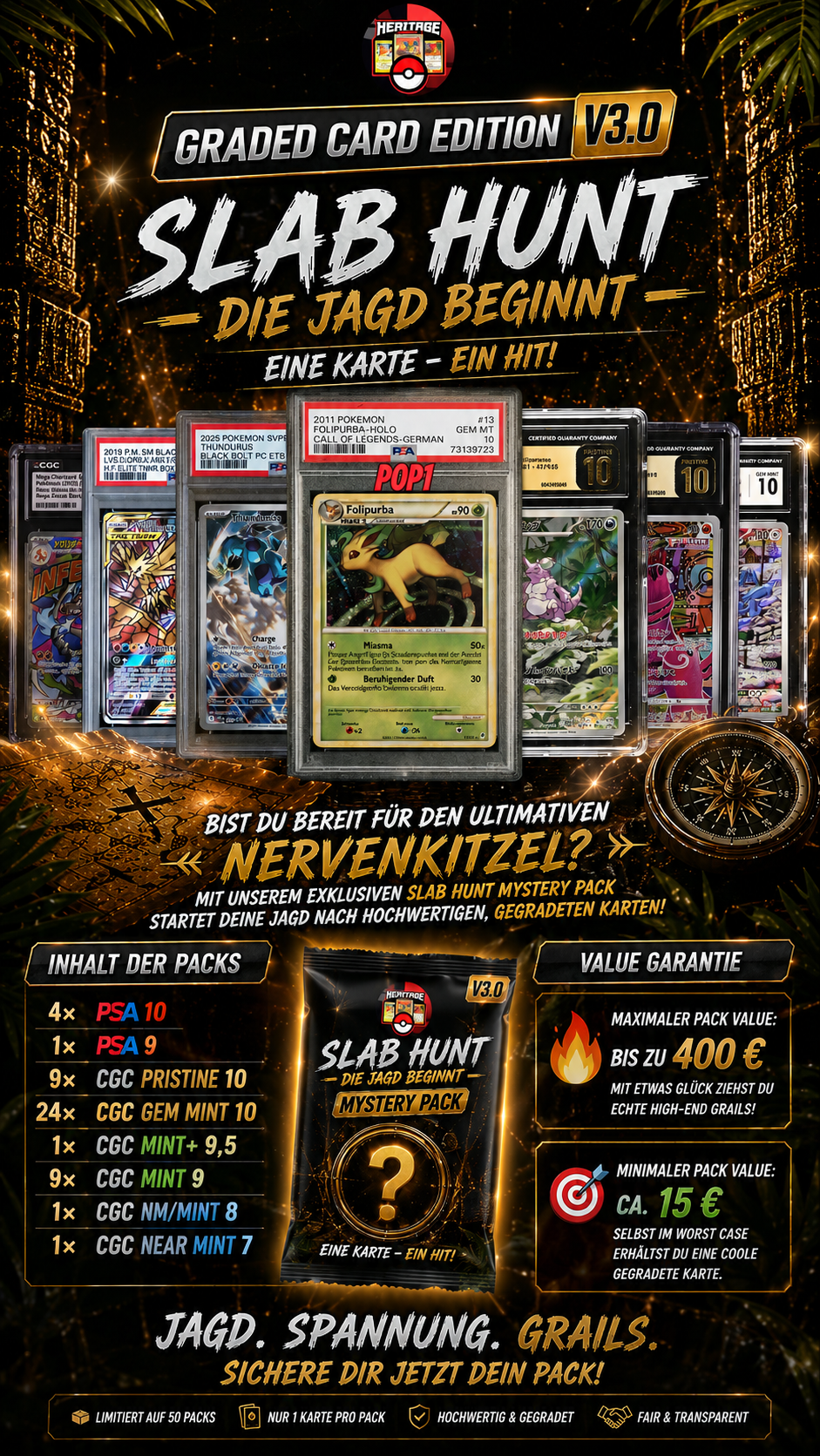 Heritage.Cards Mystery Pack V3.0 – Graded Card Edition | Slab Hunt - Die Jagd beginnt