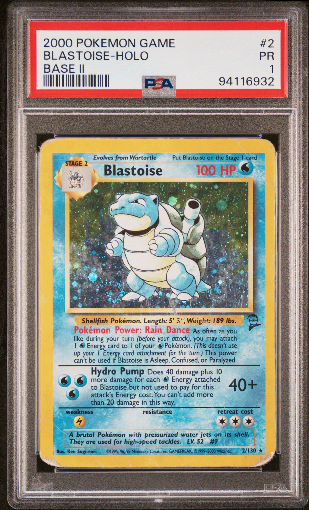 Pokémon Blastoise Holo Base Set 2 #2/130 PSA 1 – 2000