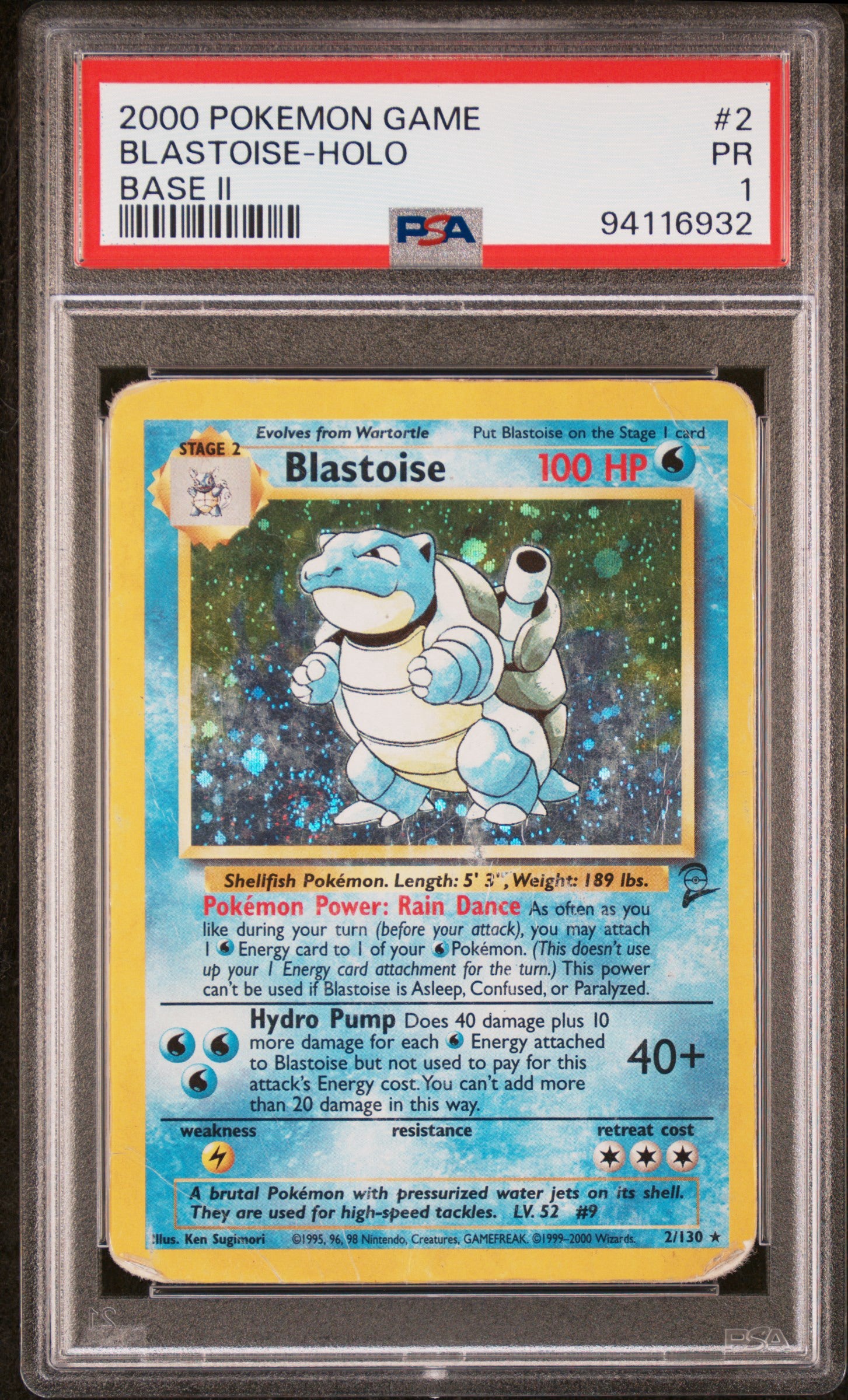Pokémon Blastoise Holo Base Set 2 #2/130 PSA 1 – 2000