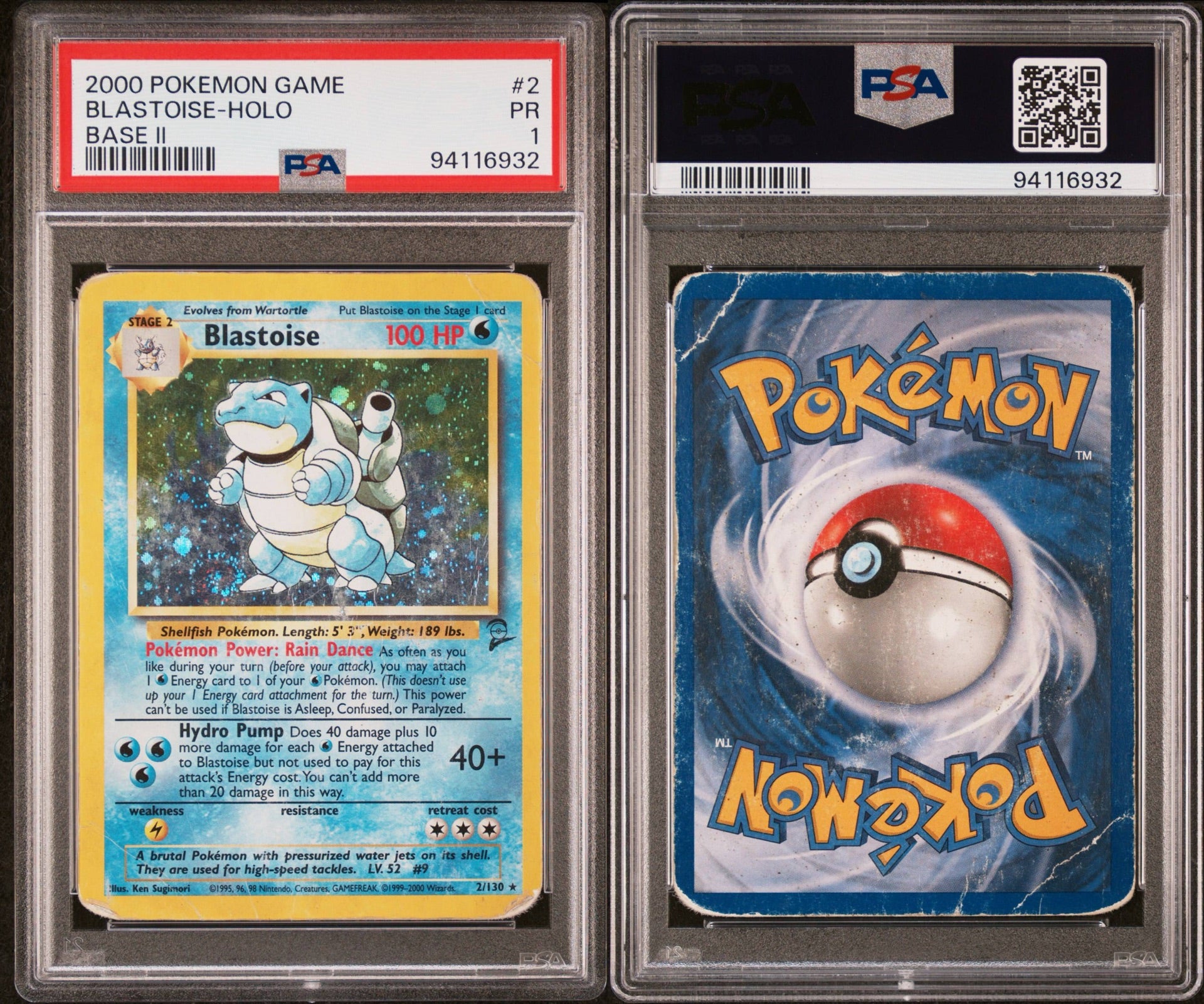 Pokémon Blastoise Holo Base Set 2 #2/130 PSA 1 – 2000