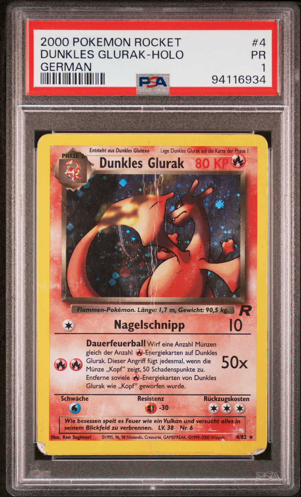 Pokémon Team Rocket Dunkles Glurak Holo #4/82 1. Edition Deutsch PSA 1