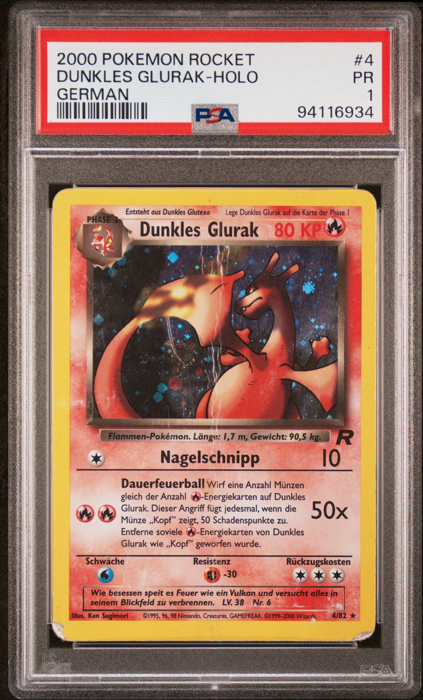 Pokémon Team Rocket Dunkles Glurak Holo #4/82 1. Edition Deutsch PSA 1
