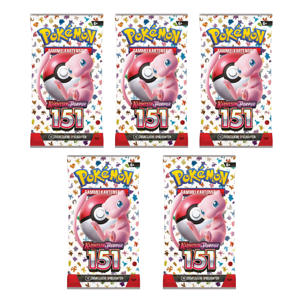 Pokémon TCG 151 Booster Bundle – 6 Boosterpacks der Scarlet & Violet 151 Erweiterung mit klassischen Kanto-Pokémon wie Glurak, Mew und Bisasam – offizielles Sammelkarten-Set für Sammler und Fans