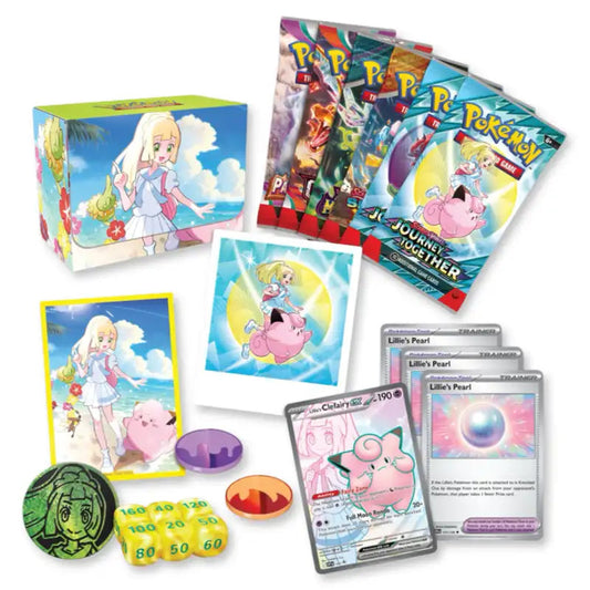 Inhalt der Pokémon Lilly Tournament Collection – Promokarte, Boosterpacks, Kartenhüllen und Spielmünze